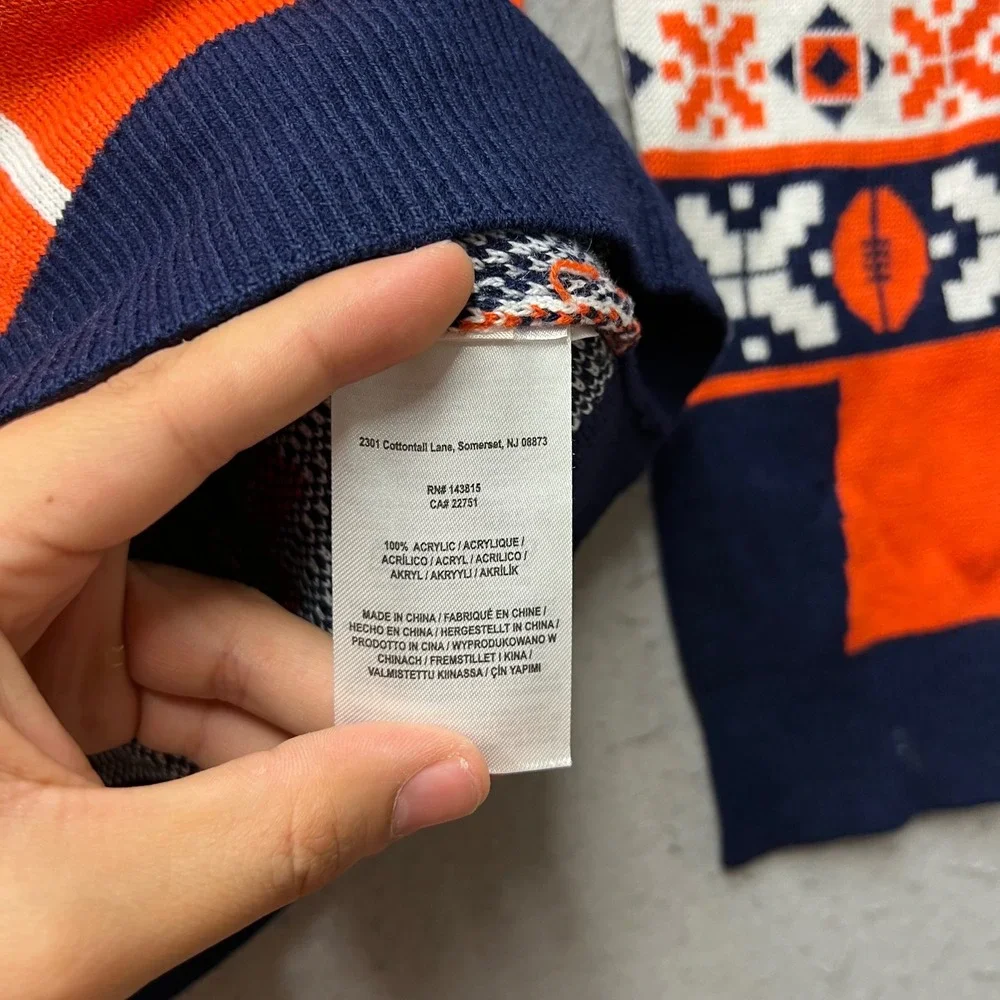 NFL Team Apparel Denver Broncos Light Up Ugly Christmas Sweater Mens L Orange